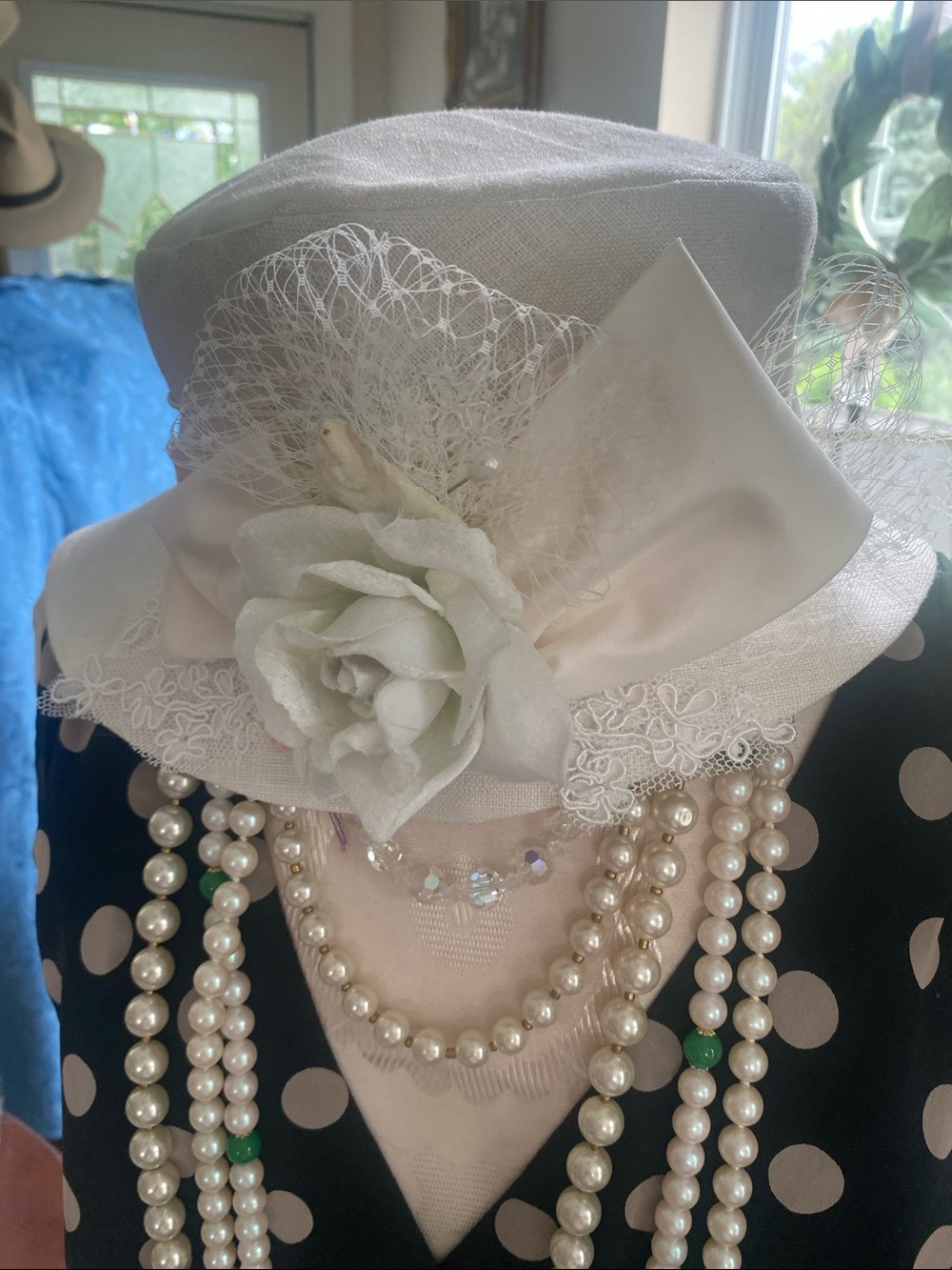 Ivory Floral Veil Women’s Dress Hat with Satin Bow